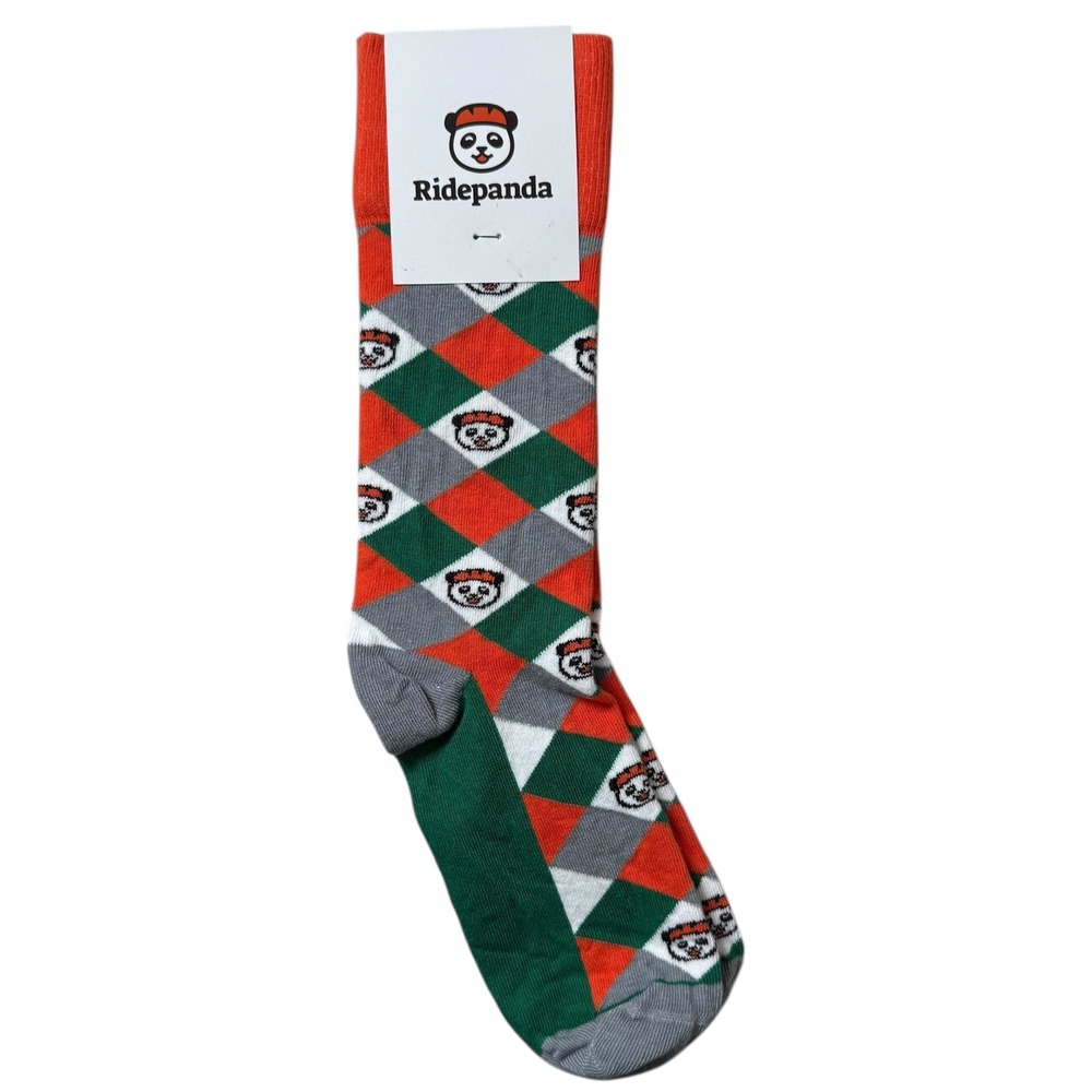 Ridepanda Argyle Crew Socks Panda Bear Red Green Gray‎ Sock Club Made USA